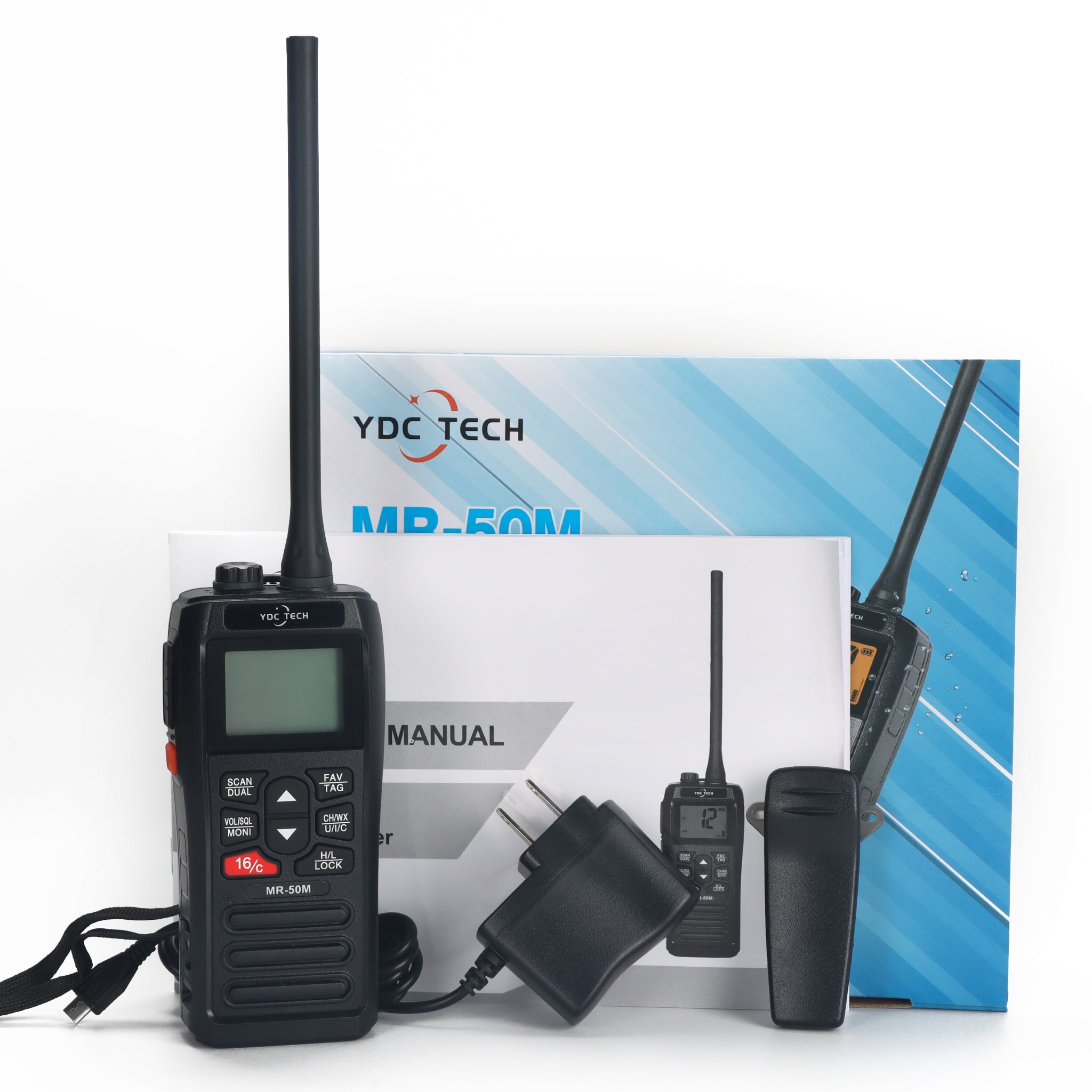 YDC TECH® MR-50M Handheld Waterproof VHF Marine Radio, Long Range, USB Charging, Floating, IPX7 Waterproof