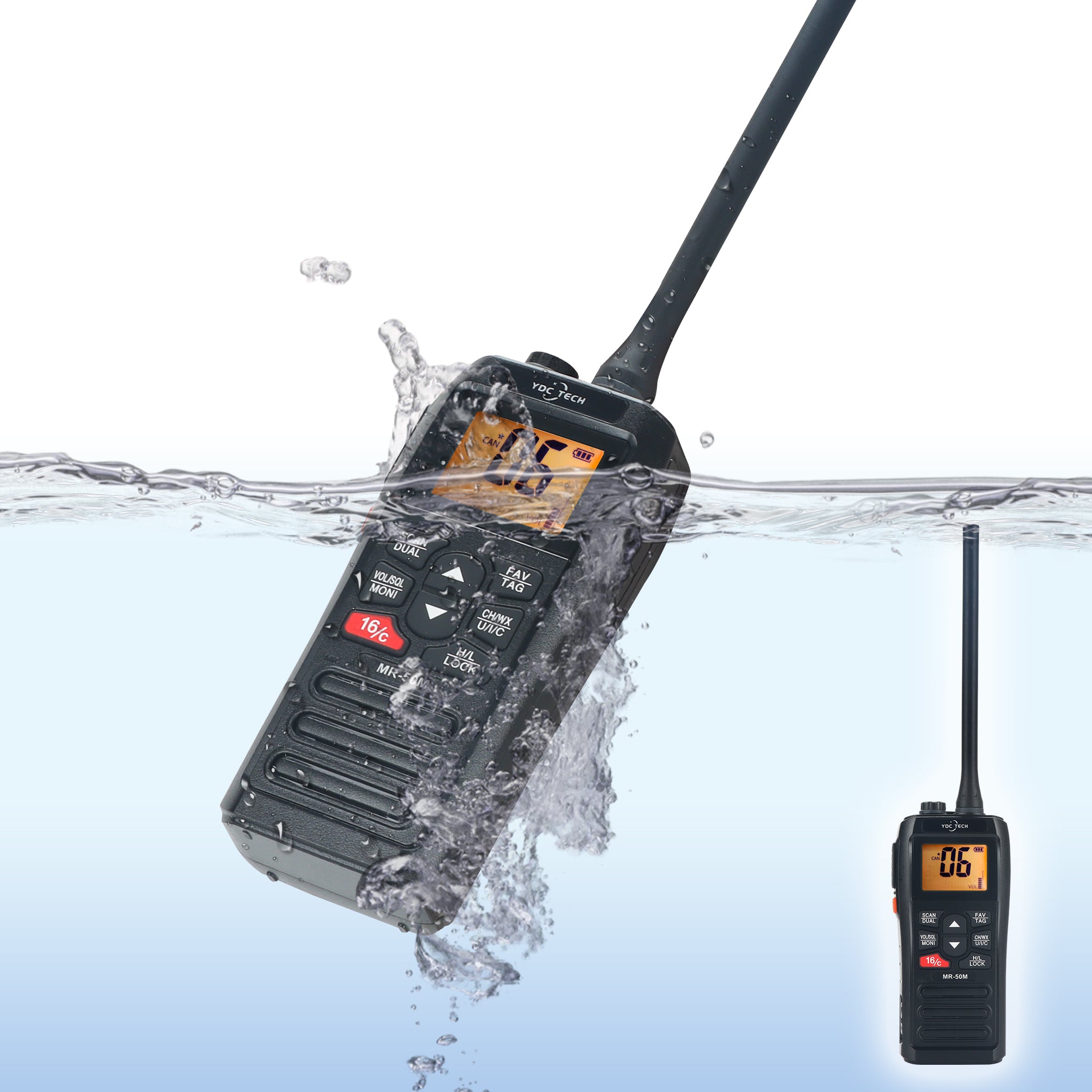 YDC TECH® MR-50M Handheld Waterproof VHF Marine Radio, Long Range, USB Charging, Floating, IPX7 Waterproof