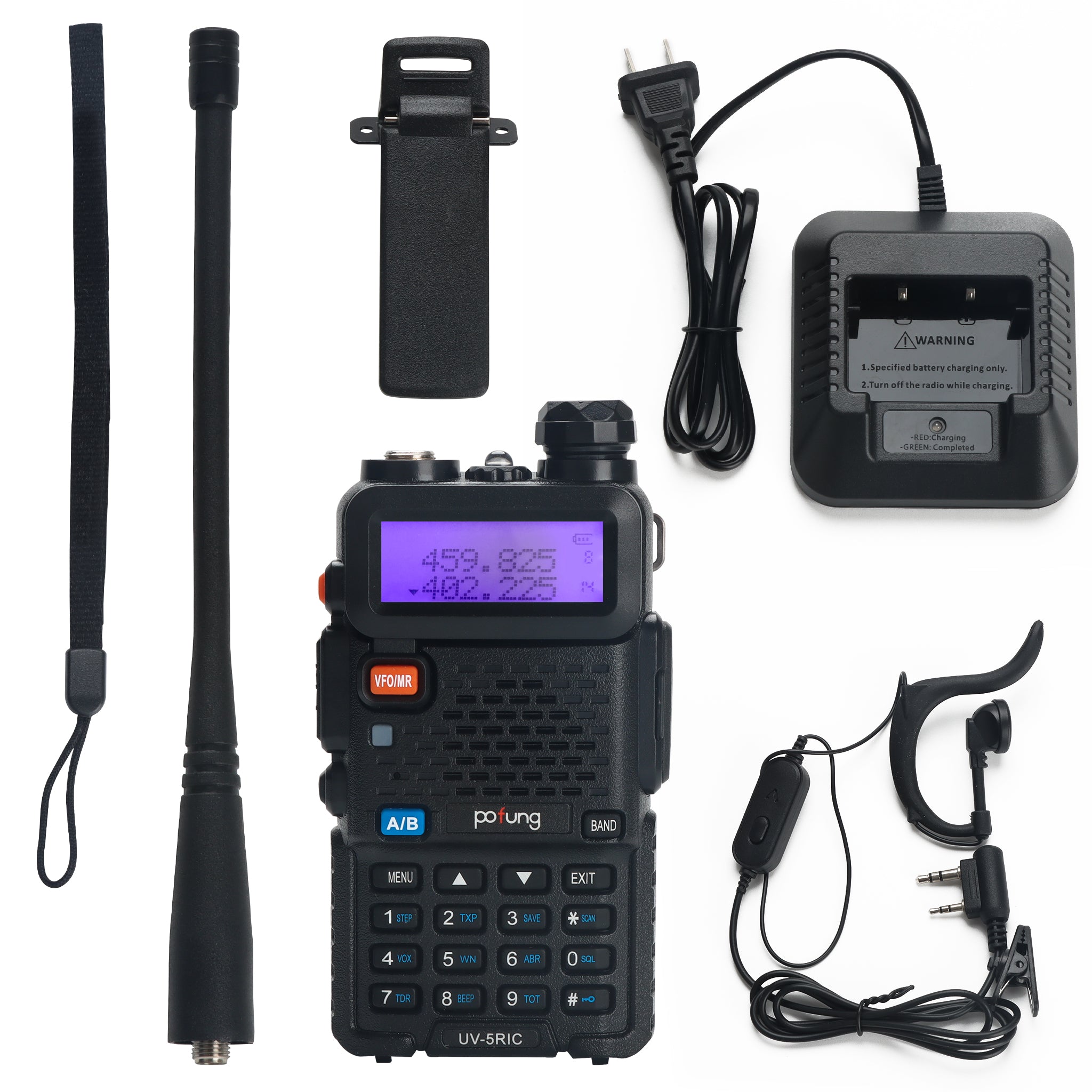 POFUNG BAOFENG UV-5RIC VHF 144-148 MHZ UHF 430-450 MHZ DUAL BAND TWO WAY HAM RADIO - Classic Black