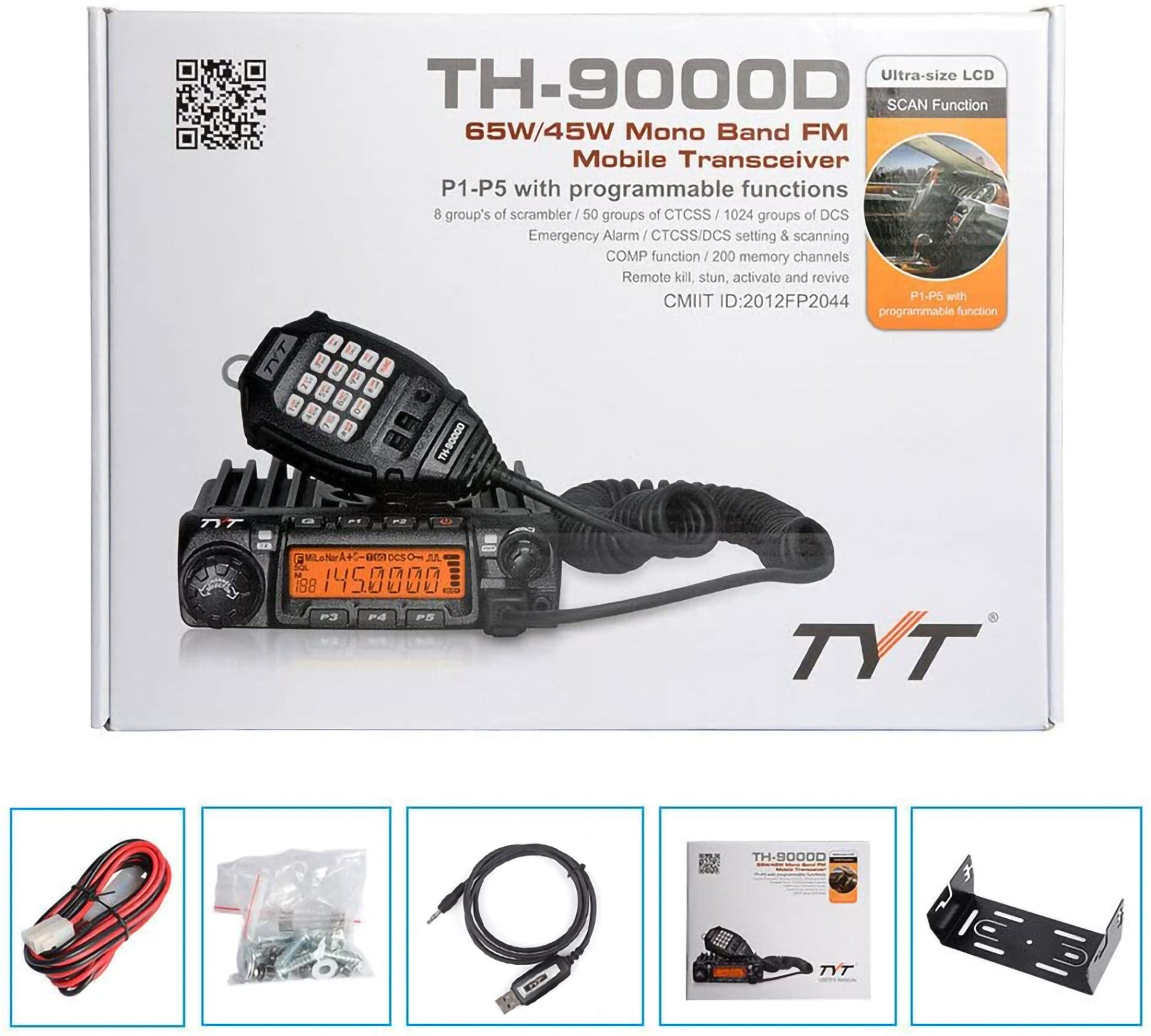 TYT TH-9000D Plus Mobile car radio vhf 144-148mh 65w 200 channels vehicle transceiver(ic certification id: 10337a-th-9000dv)